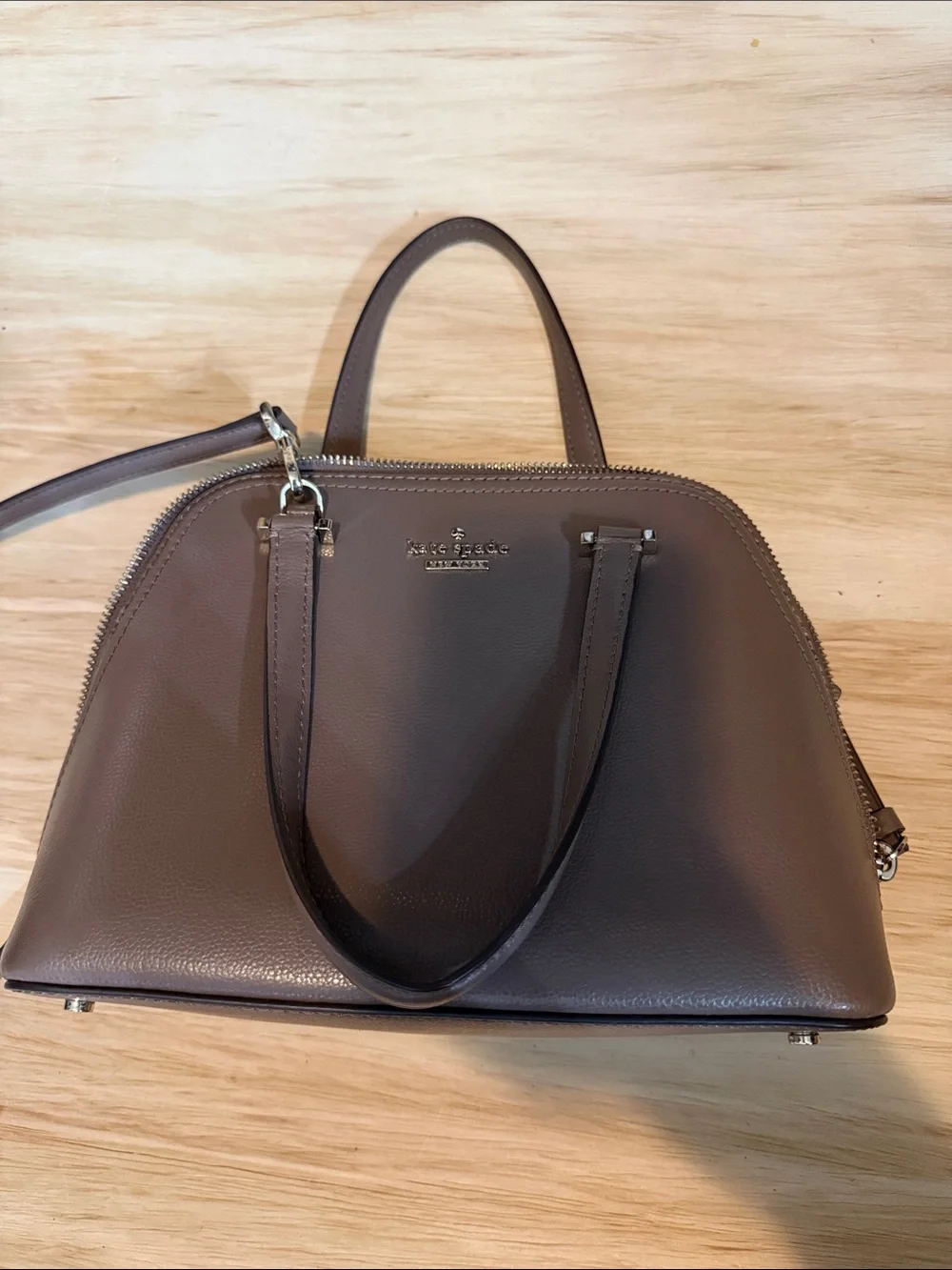 kate spade Brown Pebbled Leather Dome Satchel with Gold Hardware
